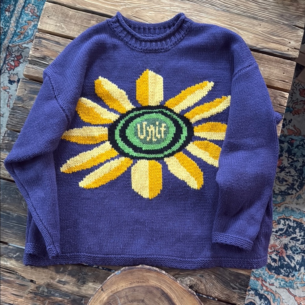 UNIF Purple Petal Sweater with Yellow Floral Design  good condition